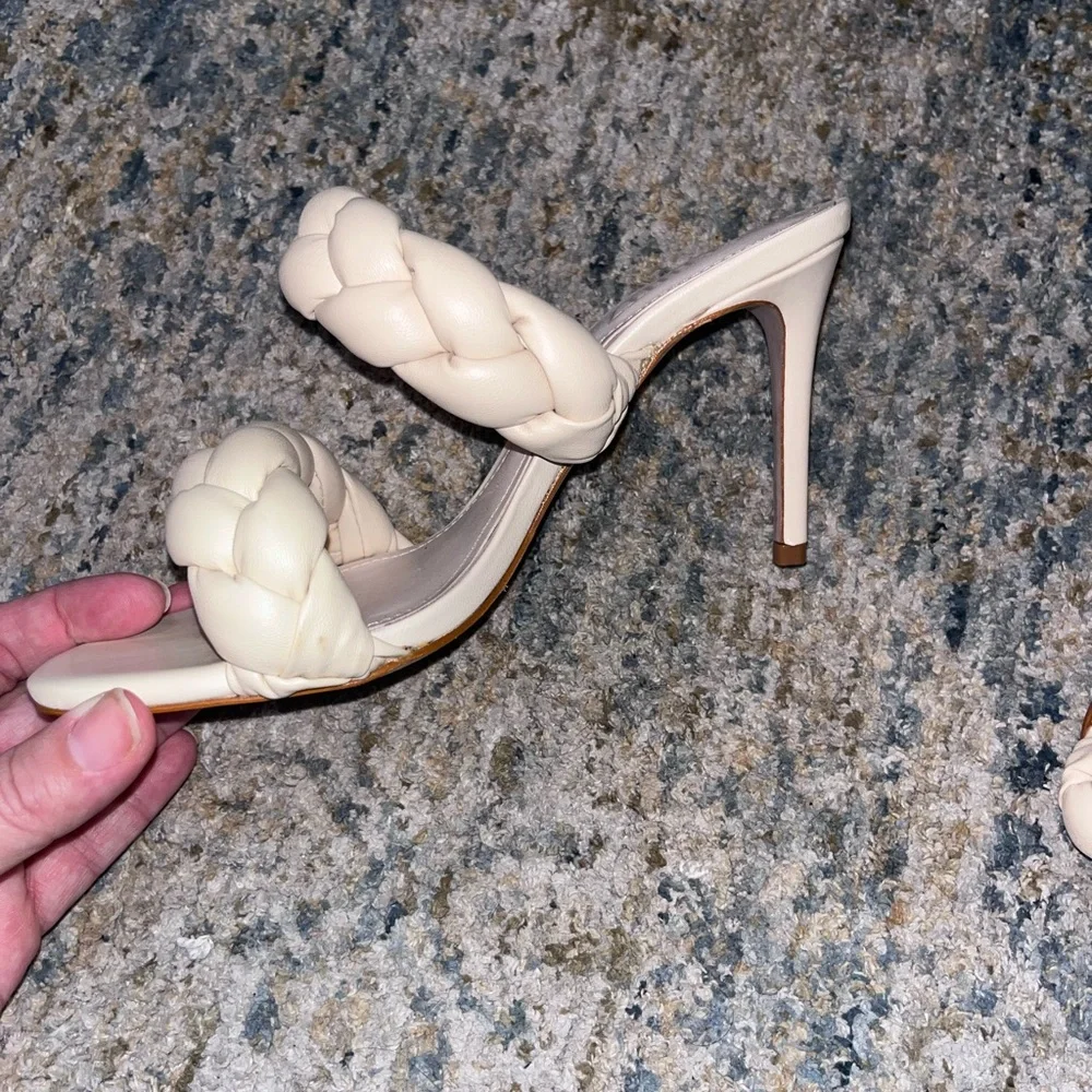 SCHUTZ Women's Braided Cream Colored Heel Slide Sandals Size 7.5